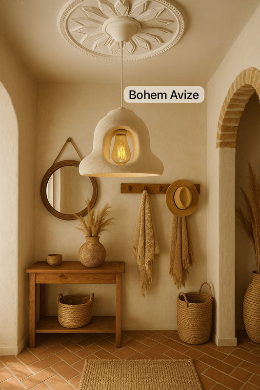 Bohem Beton Görünümlü Şapka Rustik Avize