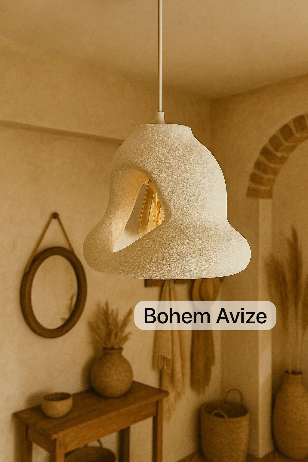 Bohem Beton Görünümlü Şapka Rustik Avize