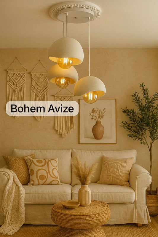 Modern Beton Görünümlü Üçlü Sarkıt Avize - Rustik Ampullü