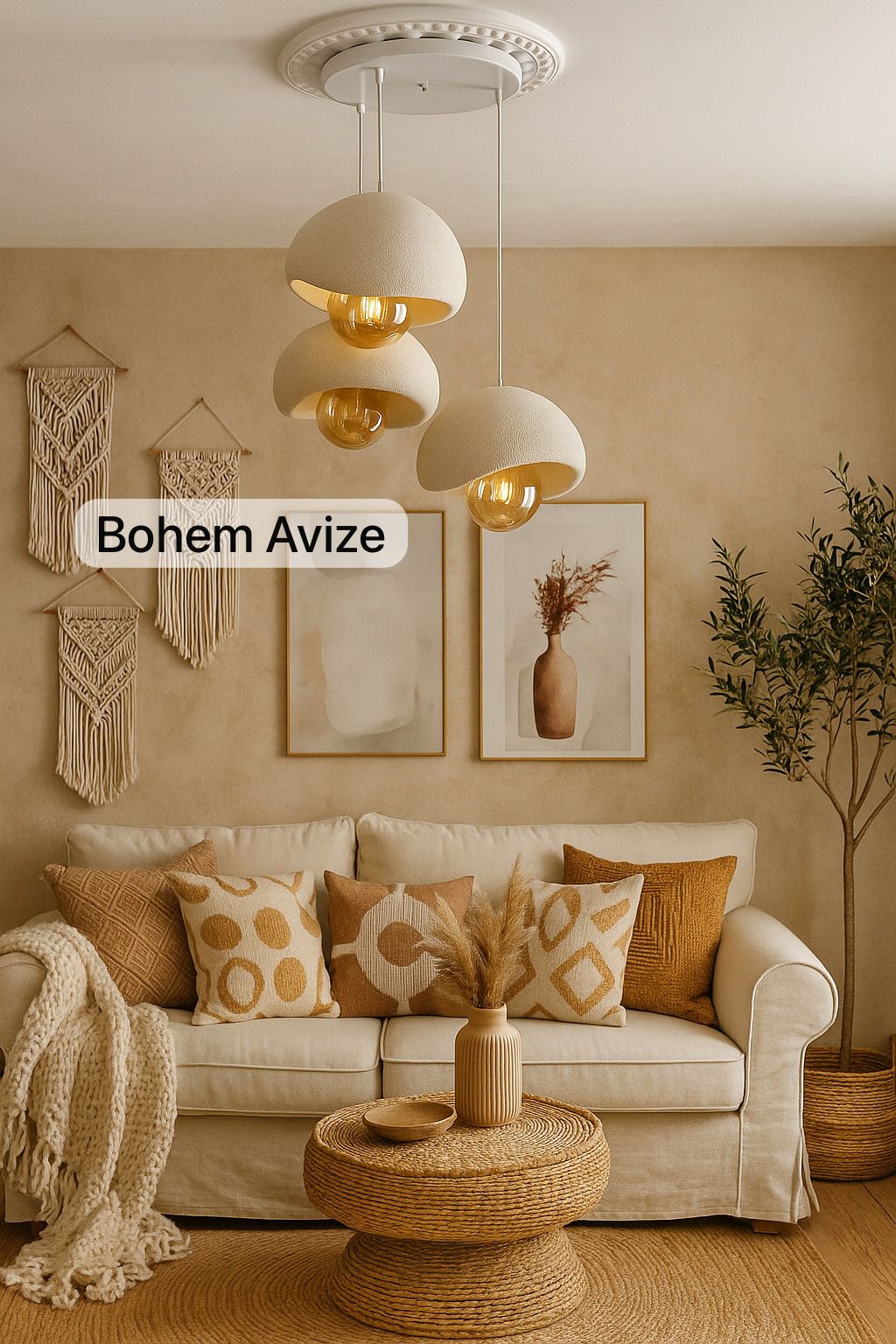 Modern Beton Görünümlü Üçlü Sarkıt Avize - Rustik Ampullü