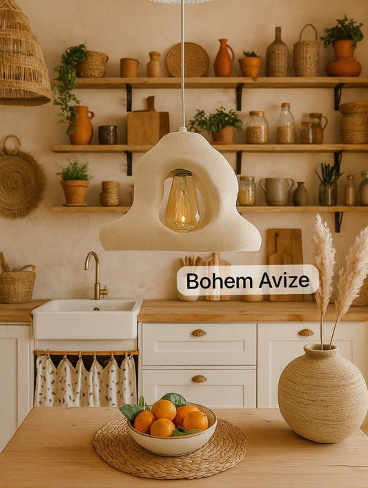 Bohem Beton Görünümlü Şapka Rustik Avize