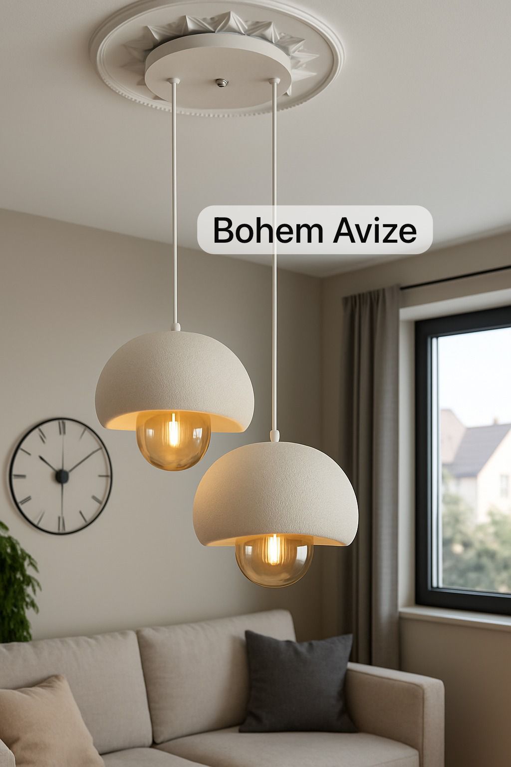 Modern Beton Görünümlü İkili Sarkıt Avize
