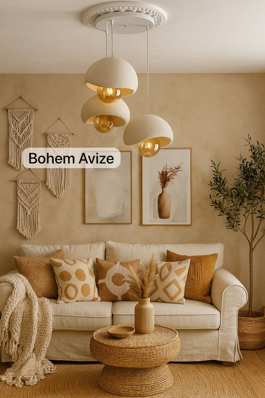 Modern Beton Görünümlü Üçlü Sarkıt Avize - Rustik Ampullü